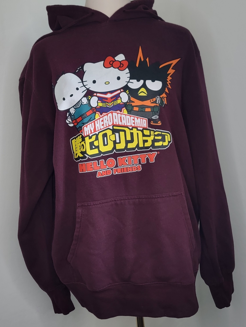 My Hero Academia x Hello Kitty Men's Hoodie Size 2XL Burgundy